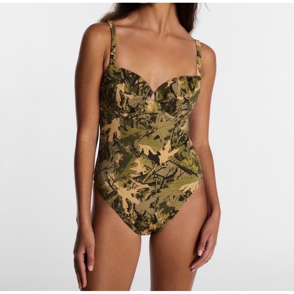 Lee x Kacey Swimsuit Women L Large Green Brown Camo 1pc Summer NEW